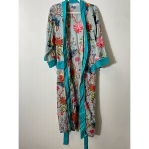 Powell Craft Teal Flloral Cotton Robe Sz OS